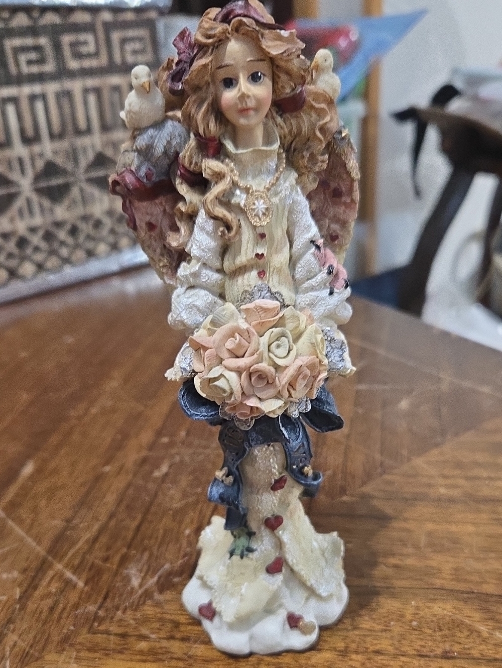 Boyds Bears Cream and Pink Angel Figurine with Blue Accents